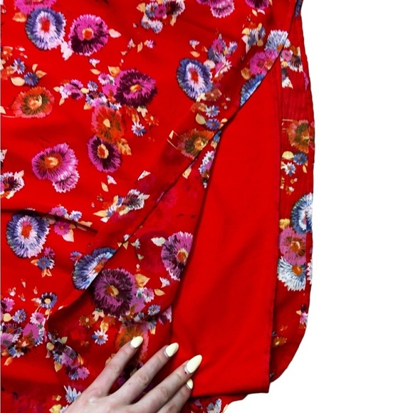 Anthropologie Needle & Thread Red Floral Dress Semi Sheer Size Small - Picture 8 of 9
